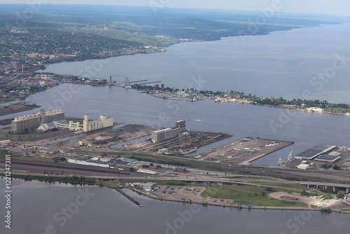 Aerial view of the city of Duluth in northern Minnesota on Lake Superior. 