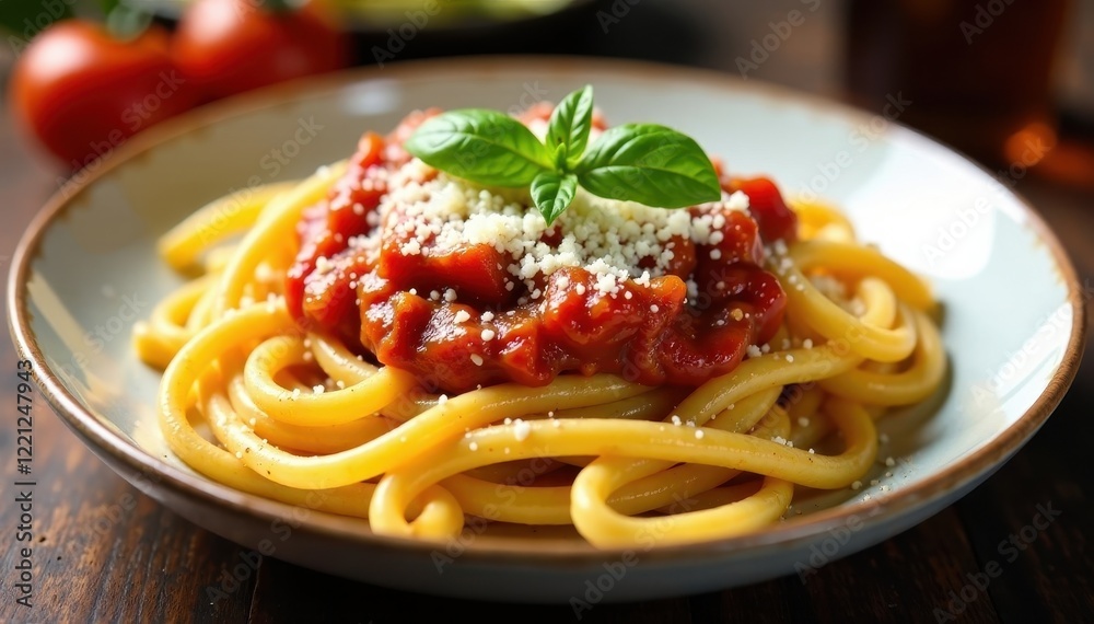 Classic pasta with rich tomato sauce & parmesan cheese , dinner, simple food