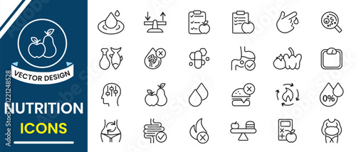 Nutrition icon, vector set. Set of Nutrition, Healthy food linear icon collection. Vector illustration