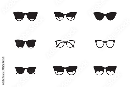 Collection of various eyeglass and sunglasses styles.