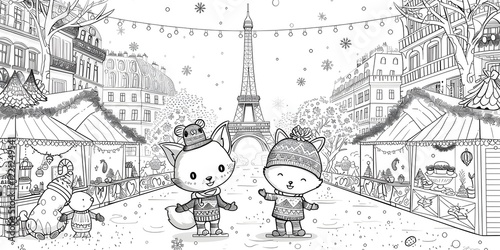 Tower Drawing in Black and White Cartoon Style Illustration