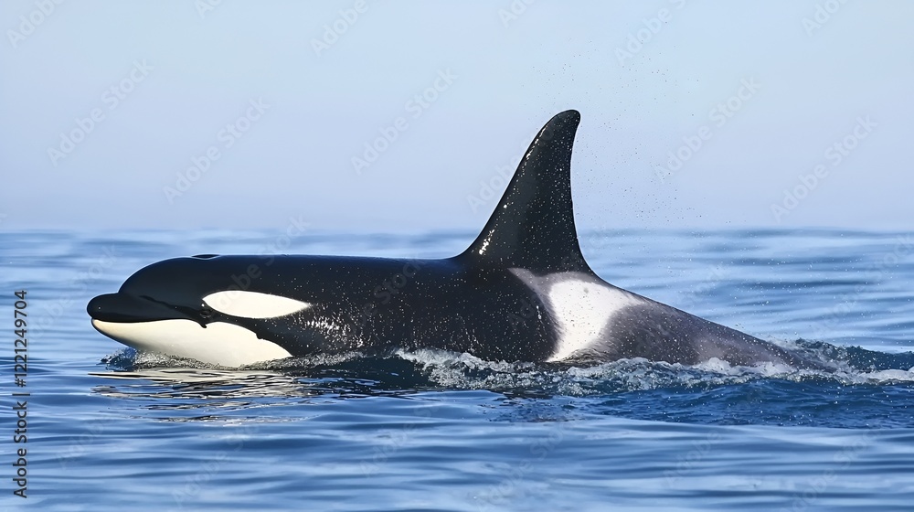 Fototapeta premium Orca surfacing ocean wildlife nature background marine conservation