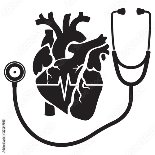 Anatomical heart vector silhouette icon. heartbeat, cardiovascular, anatomy, medical, health, cardiology illustration, biology, organ, human heart collection