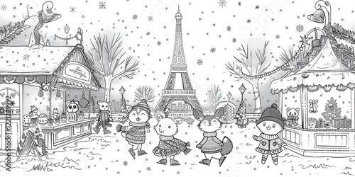 Tower Drawing in Black and White Cartoon Style Illustration