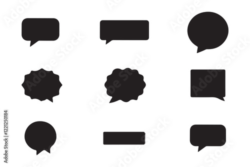 Collection of various black speech bubbles on white background.