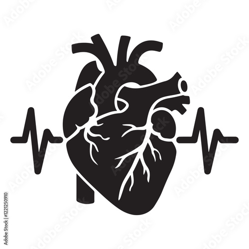 Anatomical heart vector silhouette icon. heartbeat, cardiovascular, anatomy, medical, health, cardiology illustration, biology, organ, human heart collection