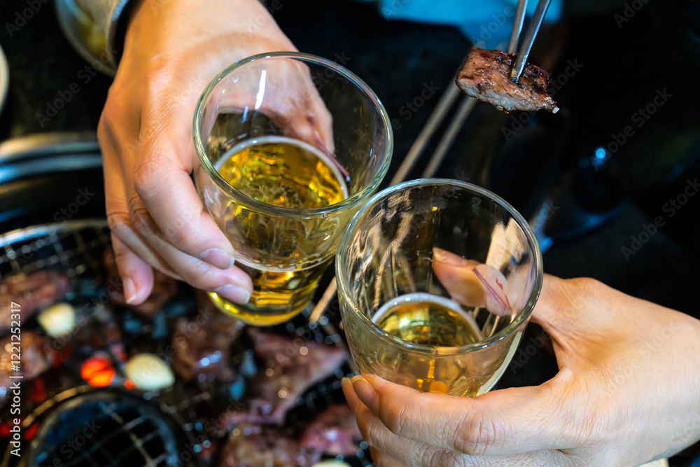 beer and grilled pork at the party