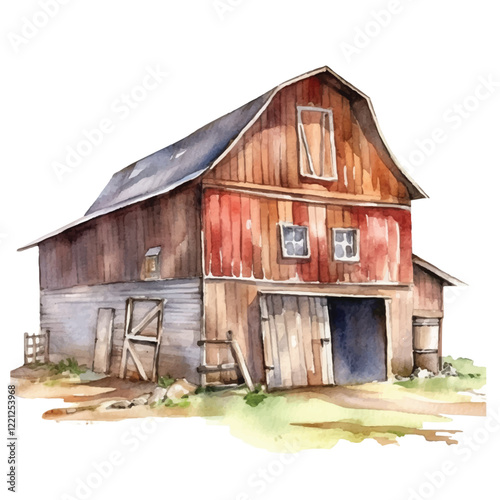 watercolors A rustic barn illustration for kids book illustration