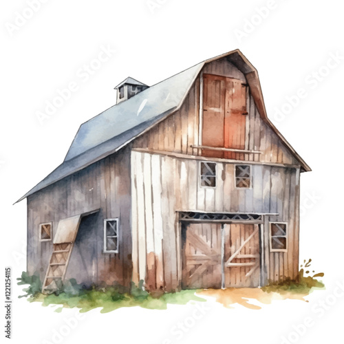 watercolors A rustic barn illustration for kids book illustration