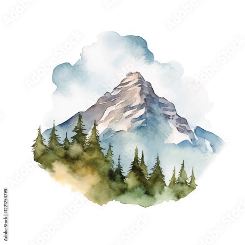 watercolors A serene mountain illustration for kids book illustration