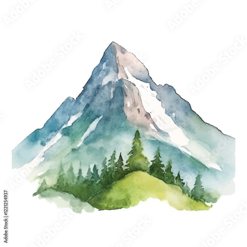 watercolors A serene mountain illustration for kids book illustration