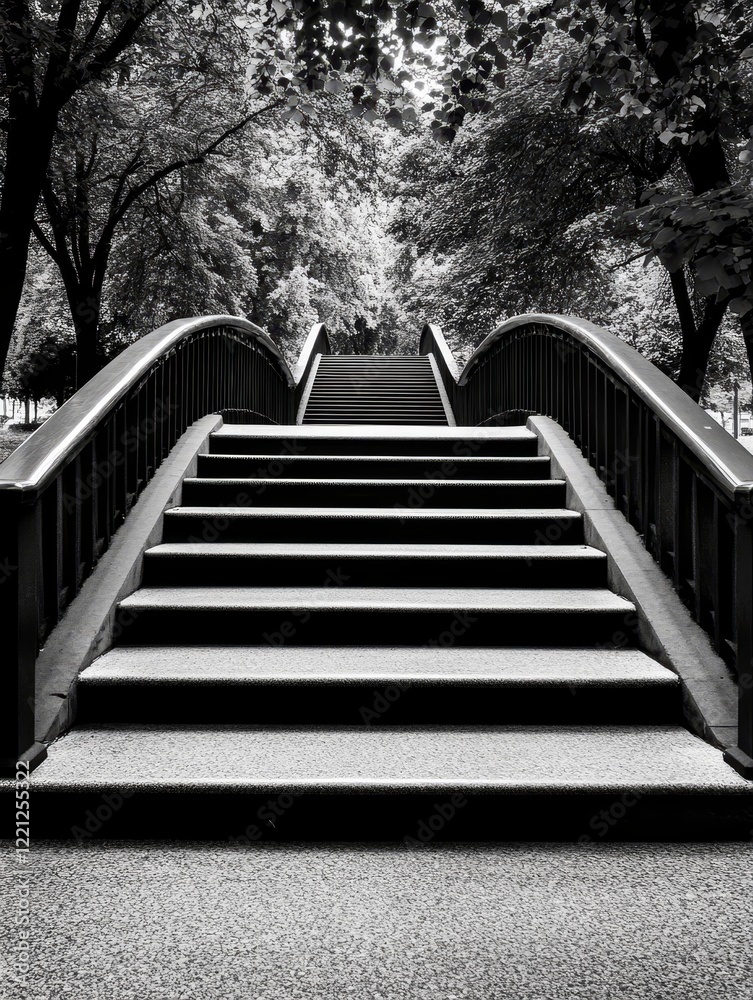 Steps to Tranquility: Serene Stone Bridge Staircase - A black and white image symbolizing peace, journey, growth, achievement, and serenity. A stone staircase ascends a bridge Steps to Tranquility: Serene Stone Bridge Staircase - A black and white image symbolizing peace, journey, growth, achievement, and serenity. A stone staircase ascends a bridge