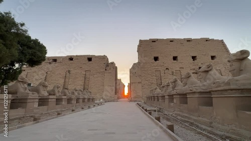 Luxor, Egypt - 01-01-2025 - Sunset at Karnak Temple is located on the right bank of the Nile in the city of Luxor