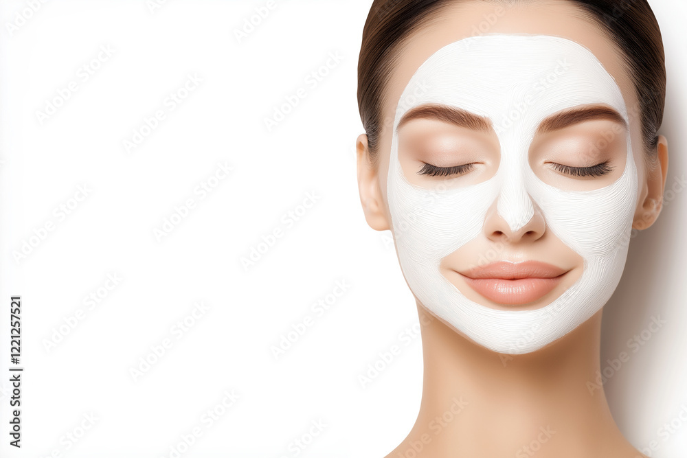Woman relaxing with facial mask during skincare routine at home in natural light Woman relaxing with facial mask during skincare routine at home in natural light