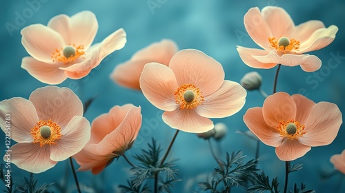 orange flower sway in wind with gentle sunlight, spring nature background