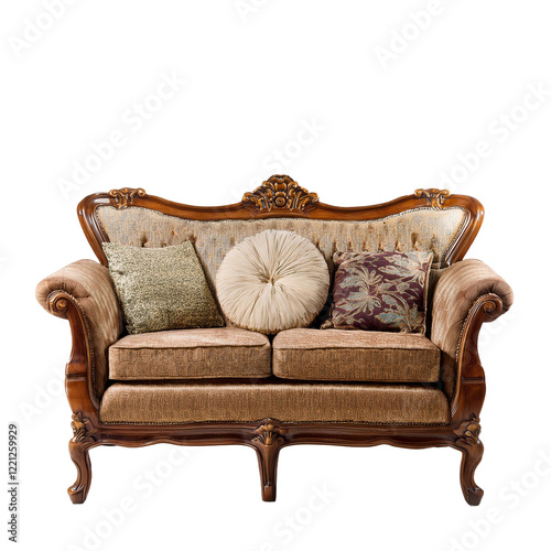 Old vintage sofa on transparent background 
