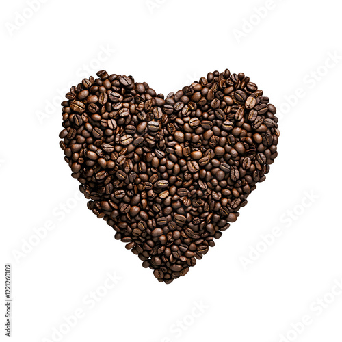 Heart-Shaped Arrangement of Roasted Coffee Beans on White Background photo