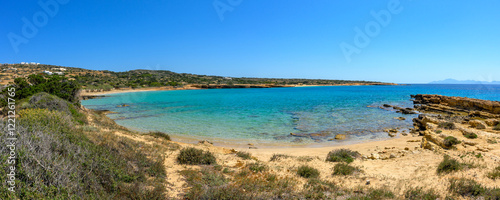 Obraz na płótnie Fanos beach with clear water and fine sand, located in the south of Koufonisi. Small Cyclades, Greece w salonie