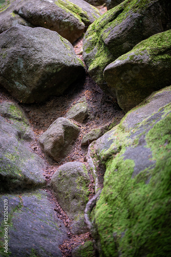 Devil's Stone in the Beskid Niski mountains. Magurski National Park in Poland.