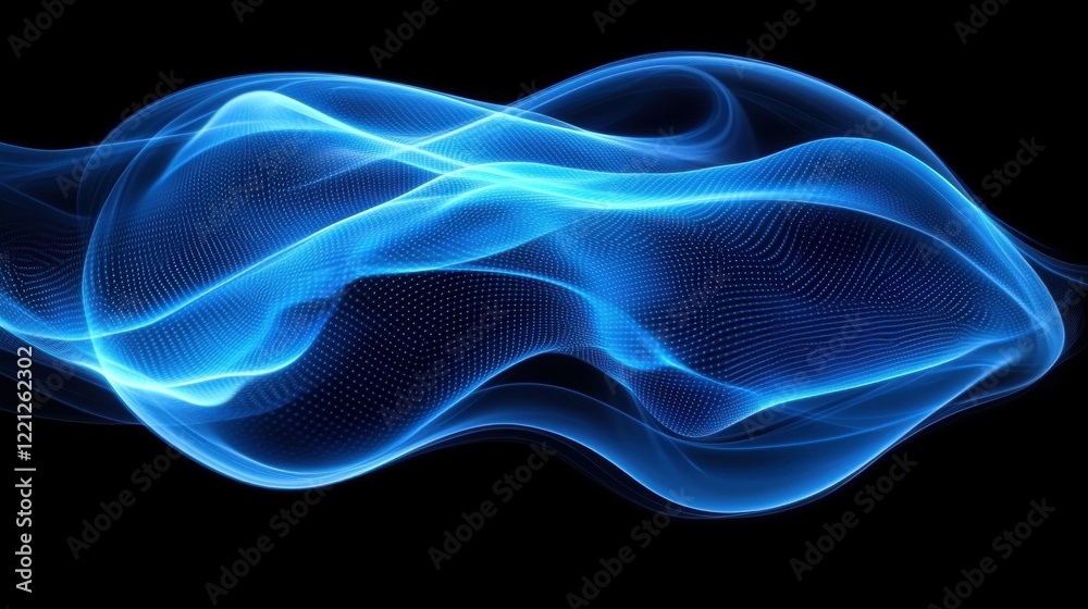 Fototapeta premium Beautiful blue smoke gently rising in a dark space with a double exposure effect adding depth and intrigue as the smoke interplays with shadowy, artistic shapes