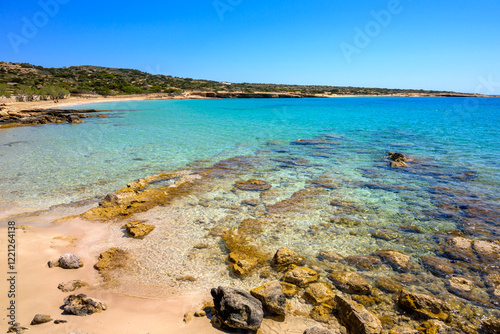 Obraz na płótnie Fanos beach with clear water, located in the south of Koufonisi. Small Cyclades, Greece w salonie