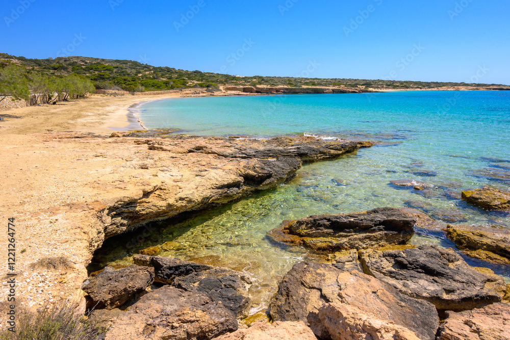 Fanos beach with clear water, located in the south of Koufonisi. Small Cyclades, Greece