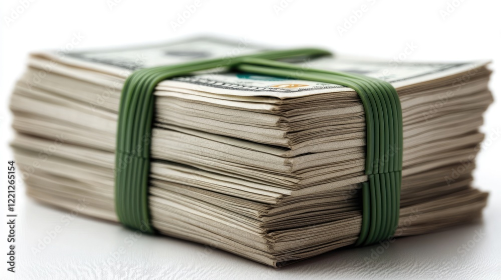 Stacks of cash stacked neatly with a green band, highlighting financial wealth, currency management, and economic status Stacks of cash stacked neatly with a green band, highlighting financial wealth, currency management, and economic status