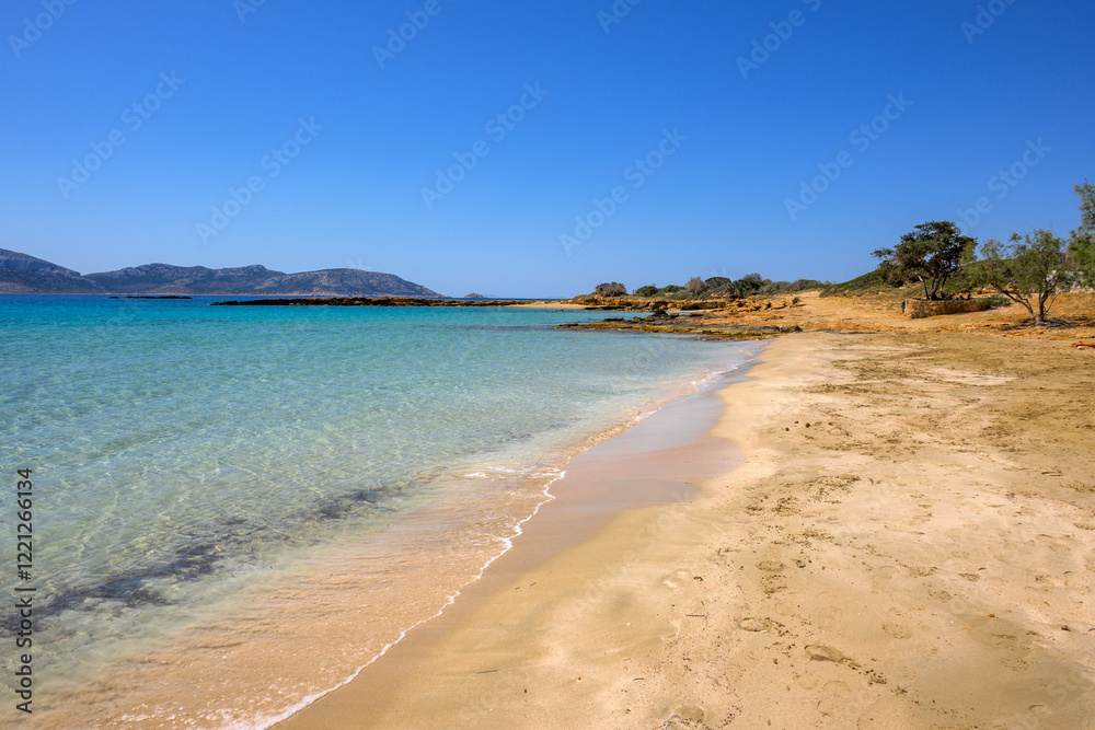 Fanos beach with clear water and fine sand, located in the south of Koufonisi. Small Cyclades, Greece