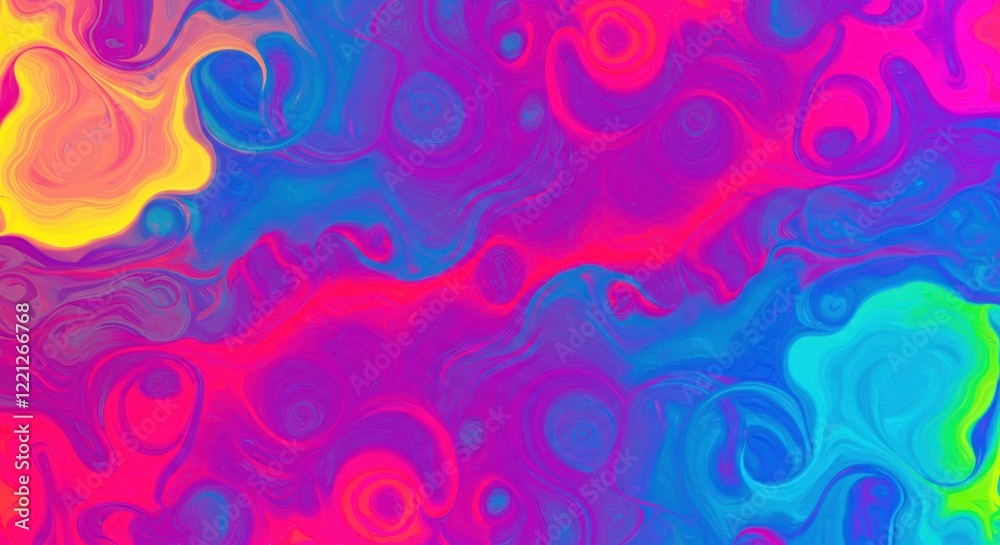 Psychedelic Swirls: A vibrant, mesmerizing abstract composition, where dynamic swirls of brilliant hues intertwine in a psychedelic dance, offering a feast for the eyes.