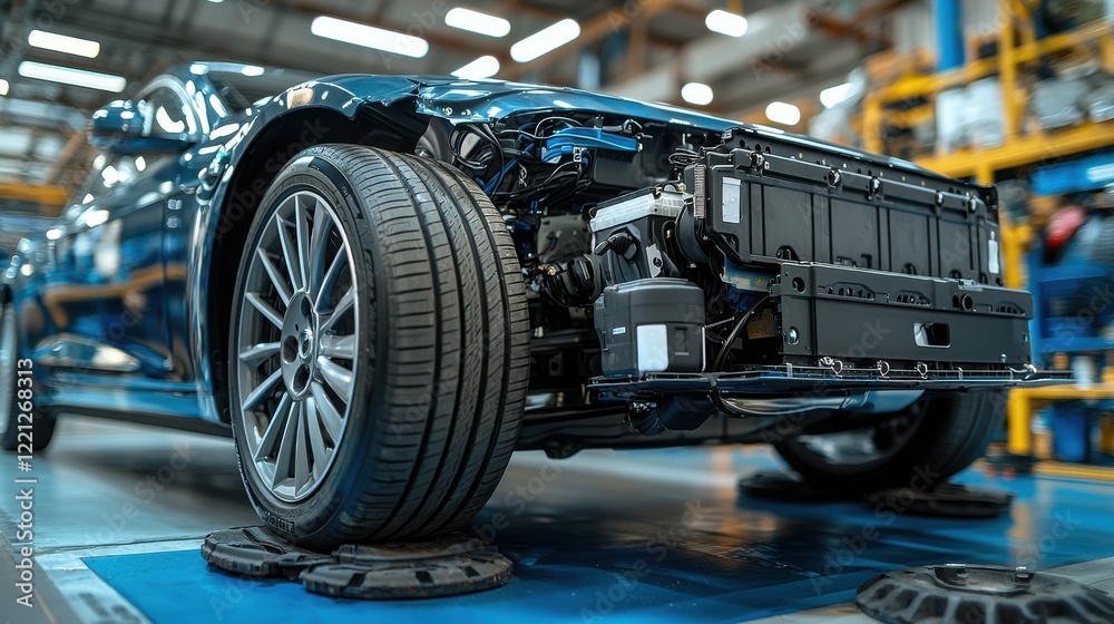 custom made wallpaper toronto digitalAn electric car battery being installed in a modern vehicle, illustrating the shift to green technology and sustainable energy solutions in the automotive industry