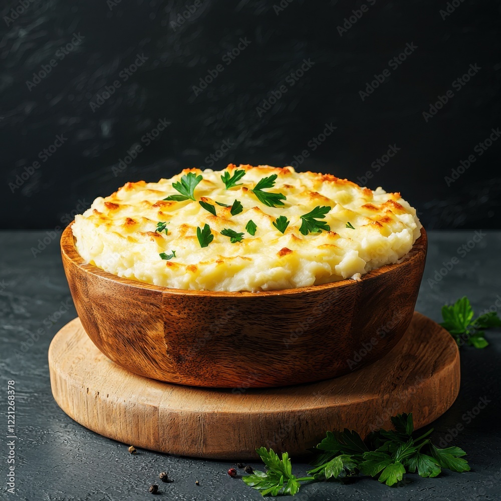 Delicious shepherd's pie with creamy mashed potatoes traditional british comfort food cozy kitchen warm atmosphere
