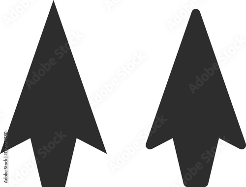 wo silhouettes of arrow icons in the form of a spearhead with smooth and sharp corners.