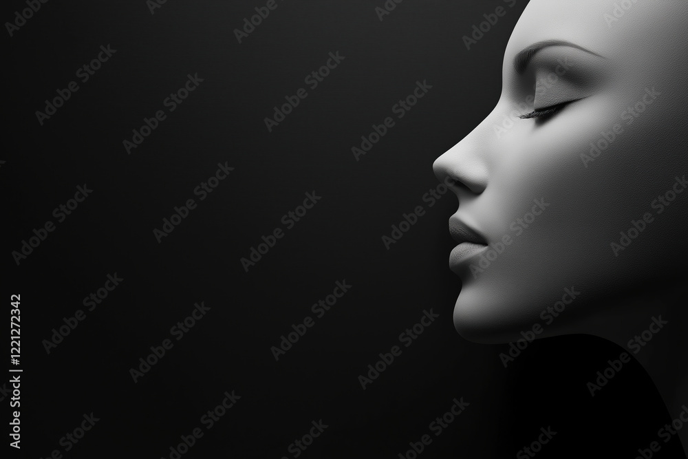 Mannequin head in profile against a dark background showcasing minimalist design Mannequin head in profile against a dark background showcasing minimalist design