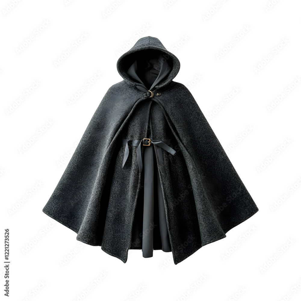 Black Woolen Cape Coat with Hood Isolated on Transparent Background Black Woolen Cape Coat with Hood Isolated on Transparent Background