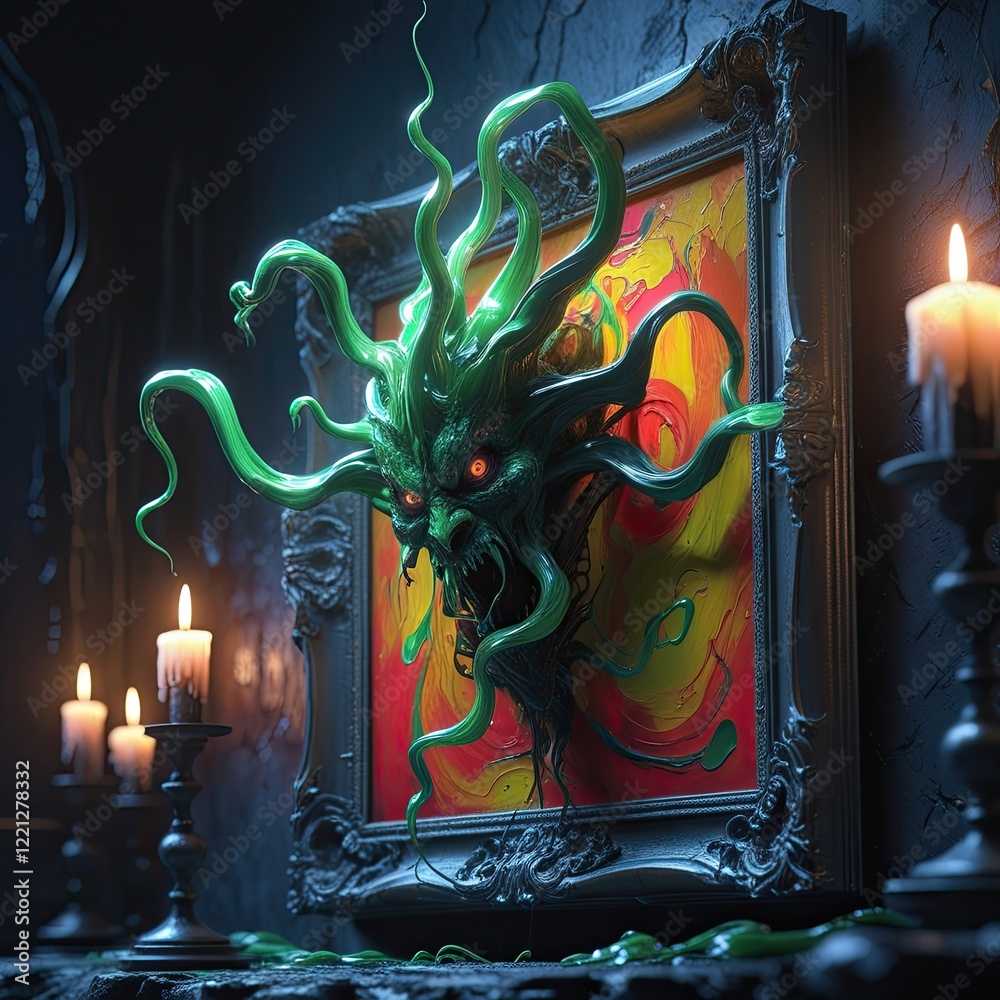 Obraz premium A haunted painting that appears to pulsate with extraterrestrial energy. It was as if it was about to jump off the canvas