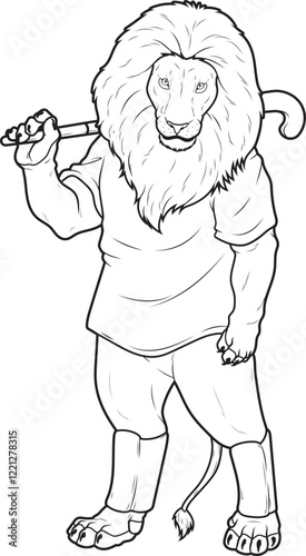 Lion Field hockey Hockey stick Animal Vector Graphic Art Illustration