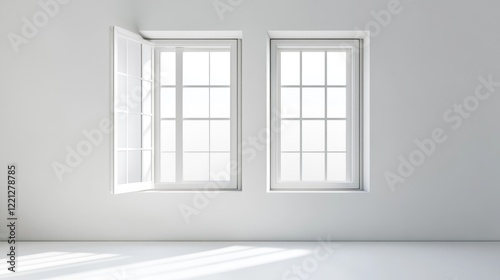 Glass window frame house interior on white wall photo