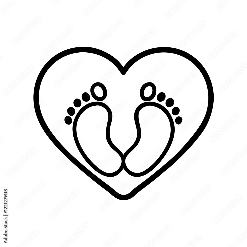 Heart-shaped outline with baby footprints, symbolizing love for a newborn. Heart-shaped outline with baby footprints, symbolizing love for a newborn.