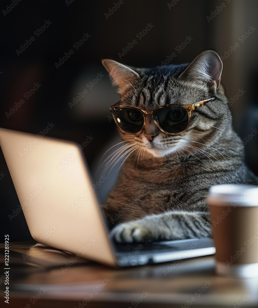 A Cat with a Sunglasses and a Laptop A Cat with a Sunglasses and a Laptop