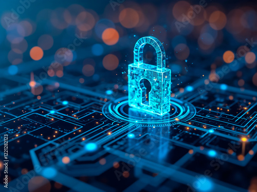 Ilustración red de seguridad digital utilizando imagen de bloqueo y escudo de fondo
