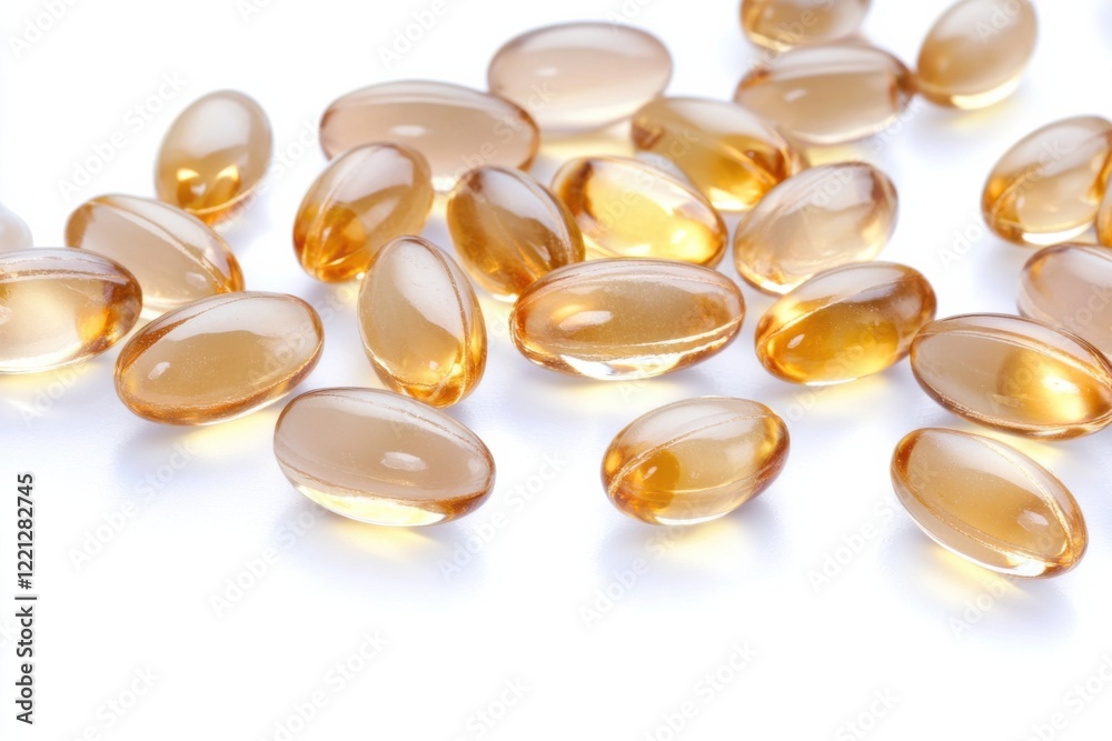 Scattering of creatine capsules against a clean white backdrop showcasing detail and clarity in dietary supplements Scattering of creatine capsules against a clean white backdrop showcasing detail and clarity in dietary supplements