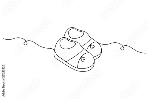 Summer flip flop foot Sandals continuous single line art outline Slippers vector icon