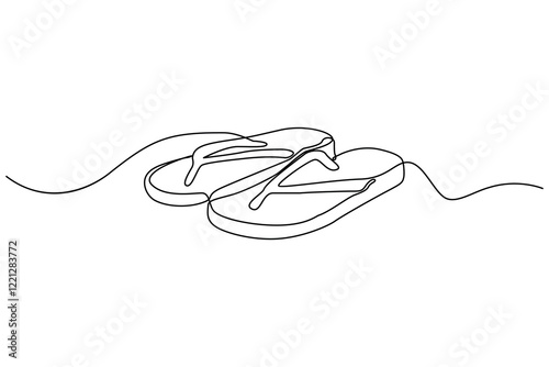 Summer flip flop foot Sandals continuous single line art outline Slippers vector icon