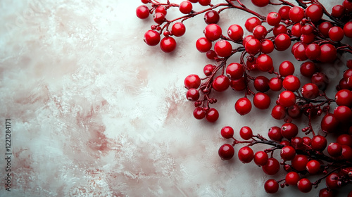 Bright red cranberry cluster on light background showcases natural beauty and freshness photo