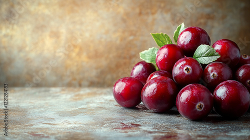 Bright red cranberry cluster showcasing fresh fruit and vibrant color photo