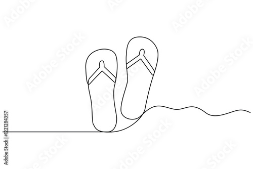 Summer flip flop foot Sandals continuous single line art outline Slippers vector icon