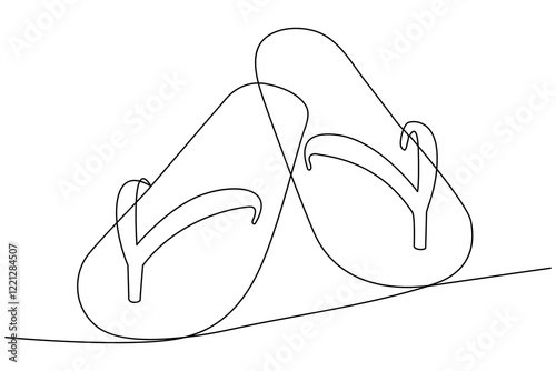 Summer flip flop foot Sandals continuous single line art outline Slippers vector icon
