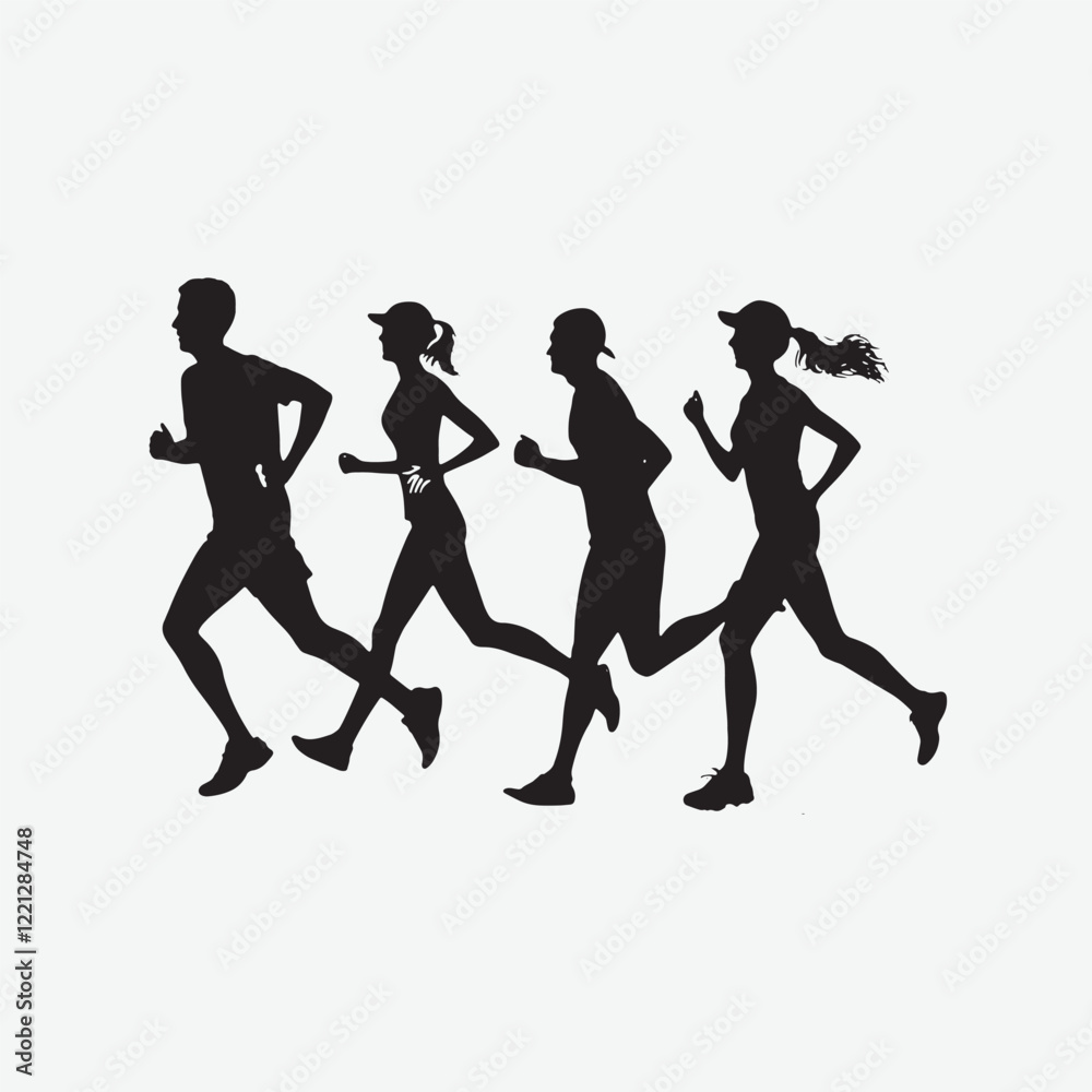 Running Silhouette Vector - Dynamic Group of Runners Illustration Running Silhouette Vector - Dynamic Group of Runners Illustration