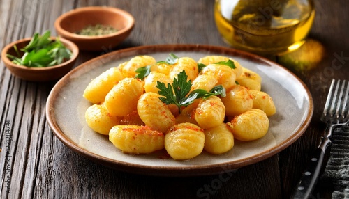 gnocchi allo zafferano pasta food, AI generated photo