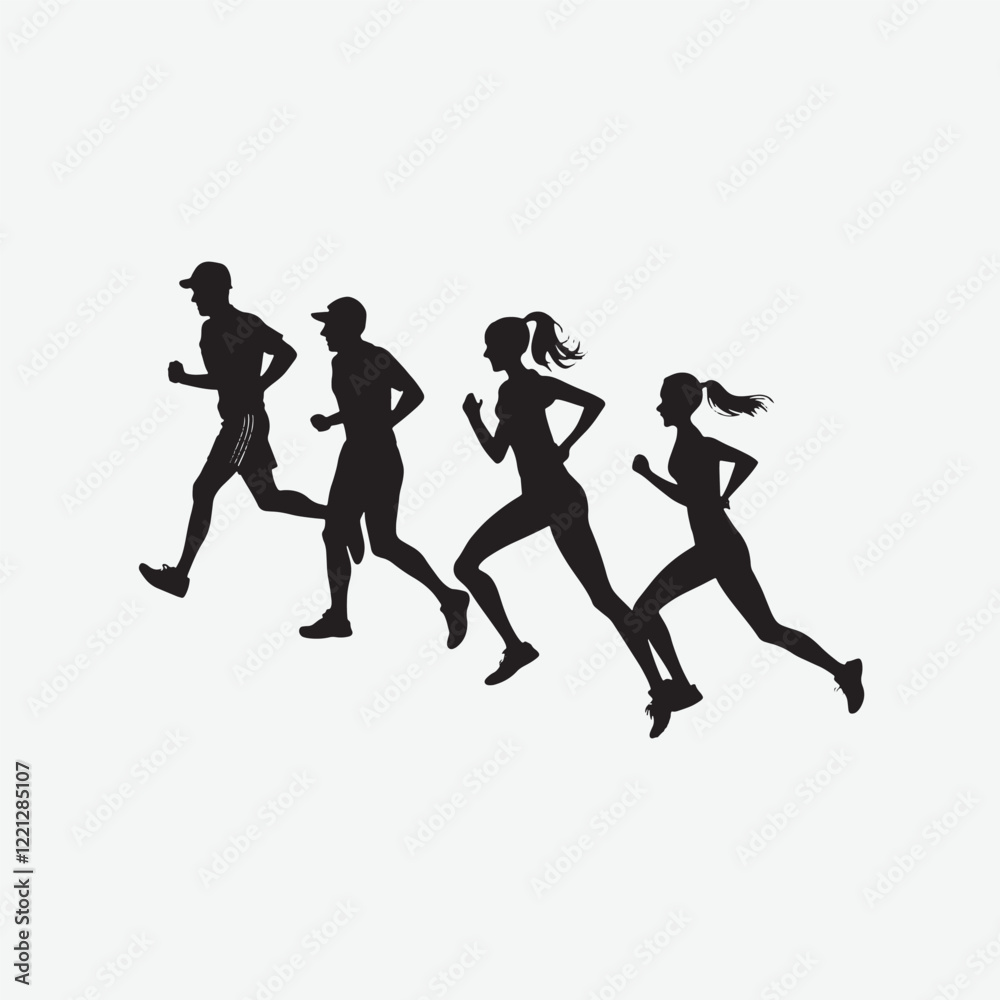 Running Silhouette Vector - Dynamic Group of Runners Illustration Running Silhouette Vector - Dynamic Group of Runners Illustration